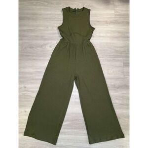 CIDER Ribbed Cutout Wide Leg Jumpsuit Olive Green Womens Size M